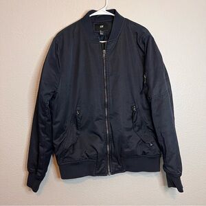 H&M Men's Dark Navy full zip multiple pockets Bomber Jacket size Large